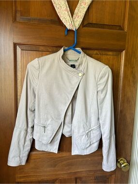 White|Black Light Beige Asymmetrical Collar Jacket